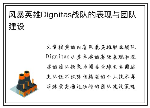 风暴英雄Dignitas战队的表现与团队建设